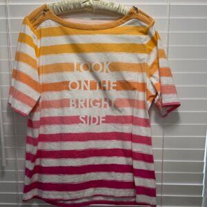 Christopher Banks Women's striped short sleeve scoop neck 98% cotton top;Size XL